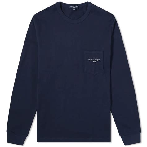 Comme Des Garçons Homme Long Sleeve Logo Pocket T Shirt Navy End Us