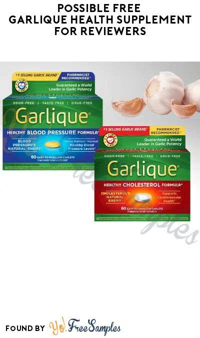 Possible FREE Garlique Health Supplement for Reviewers (Must Apply) | Health supplements, Garlic ...