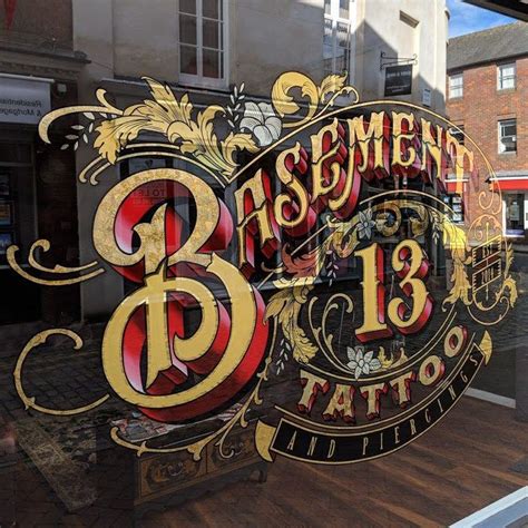 Hand Painted and Gold Leaf Window Sign by Paul Banks for Basement 13 ...