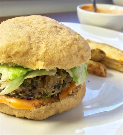 Mushroom Quinoa Burger With Sriracha Aioli Easy Vegan Healthy