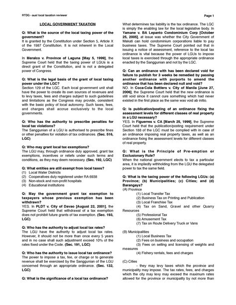 Tax Local Taxation Reviewer Compress Local Government Taxation Q