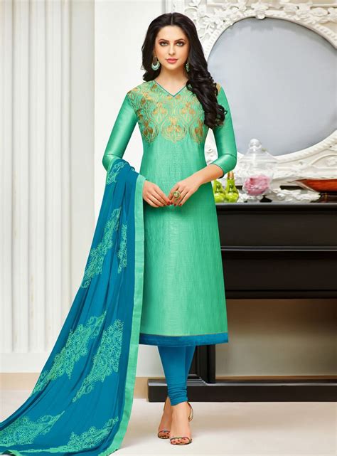 Sea Green Banarasi Silk Churidar Salwar Kameez 150995 Churidar