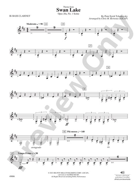 Theme From Swan Lake B Flat Bass Clarinet B Flat Bass Clarinet Part Digital Sheet Music Download