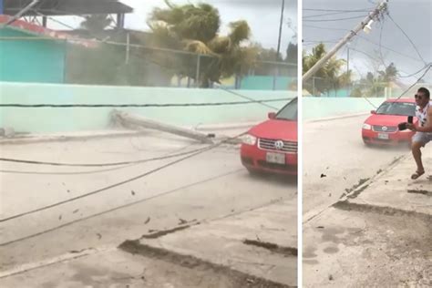 Hombre se salva de morir aplastado por un poste en San Felipe Yucatán