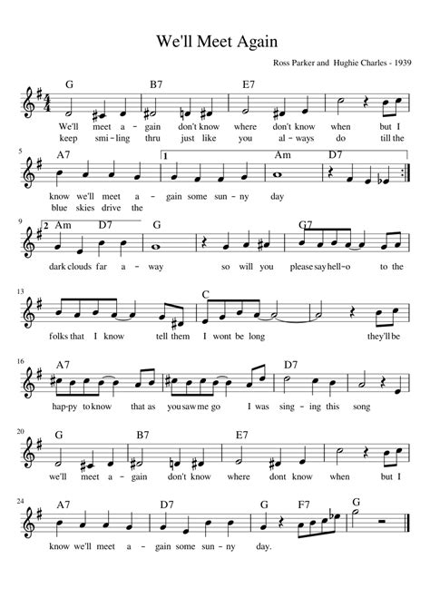 Vera Lynn — Well Meet Again Piano Sheet Music Pdf Флейта Ноты Музыка