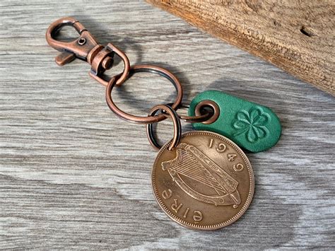 Irish Penny And Shamrock Keychain Keyring Or Clip Choose Coin Year