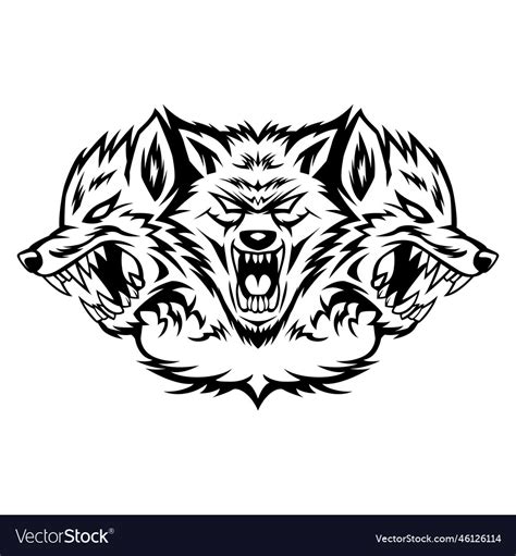 Cerberus Head Black And White Logo Mascot Template