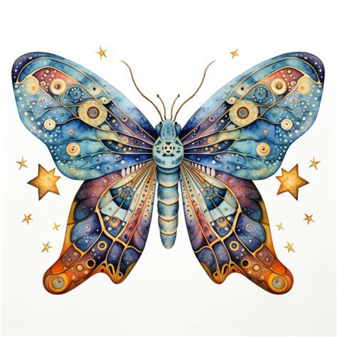 Premium AI Image Brightly Colored Butterfly With Stars And Swirls On