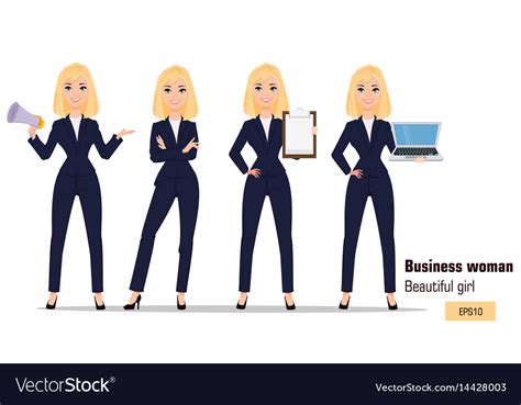 Young Cartoon Businesswoman Set Beautiful Blonde Vector Image