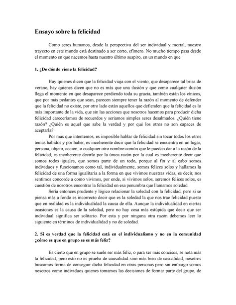 Ensayo Sobre La Felicidad No Mucho Tiempo Pasa Desde El Momento En