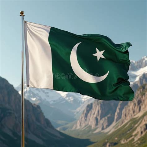 pakistan national flag waves proudly  tall pole green white fabric
