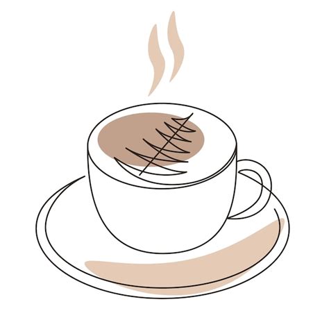 Kopje Koffie Lineart Vector Illustratie Contour Tekening Van Mok Met Cappuccino Premium Vector