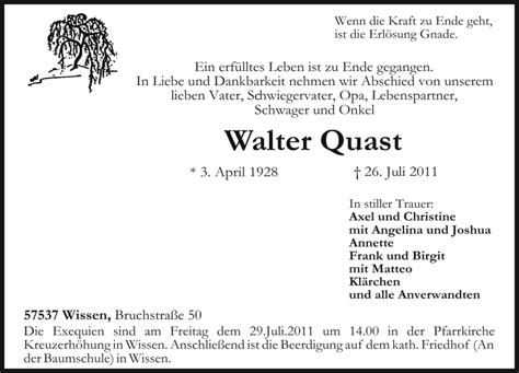 Traueranzeigen Von Walter Quast Rz Trauer De