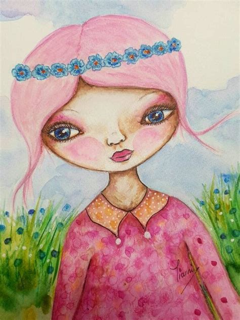 Pink Whimsical Watercolor Girl Original By Tiarniheartsart Whimsical