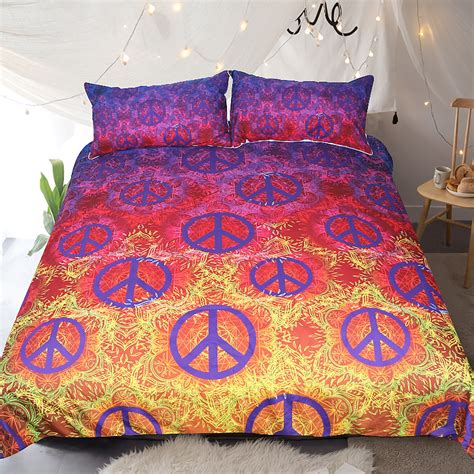 Peace Love Duvet Cover Hippie Boho 3d Quilt Cover Bedding Set Etsy