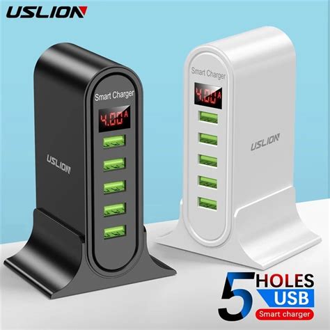 USLION 5 Port USB Ladegerät Für Xiaomi Led anzeige Multi USB