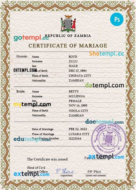 Official Marriage Certificate Template