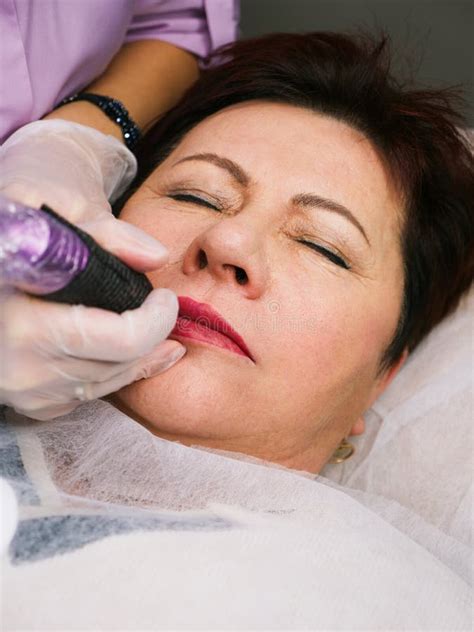 Permanent Makeup Lips Of Older Senior Woman Stock Photo Image Of Face Mature