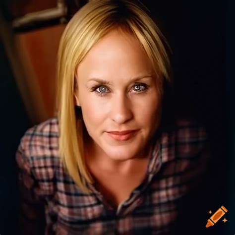 Blonde Actress Resembling Patricia Arquette At Age 20 Sitting Relaxed In A Caravan Trailer On