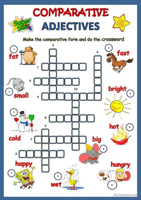 Comparative Adjectives Crossword W Español Ele Hojas De Trabajo Pdf And Doc