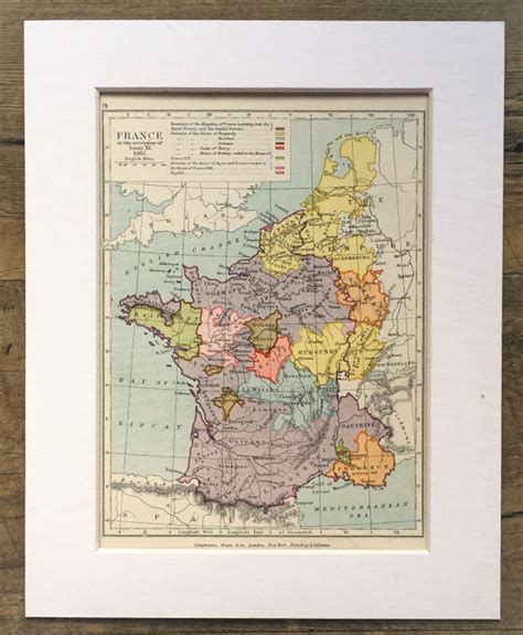 1907 Antique Historical Map Of France In 15th Century Etsy