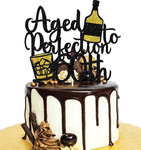 Aged To Perfection 60th Birthday Cake Topper Wine 60th Birthday Black Glitter Cake