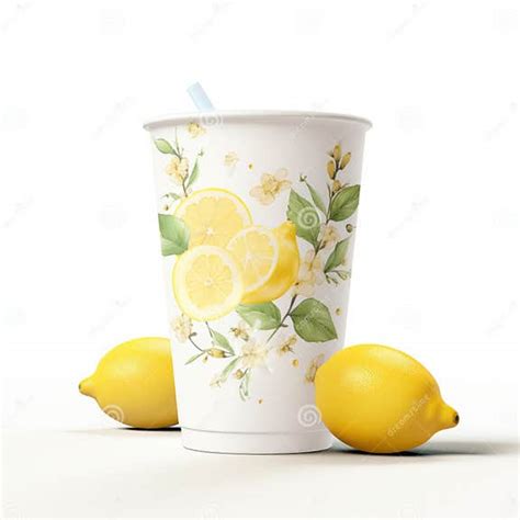 Realistic Lemon Paper Cup Mockup On White Background Stock Illustration