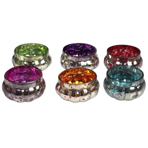 Mercury Glass Floating Tealight Holder Set Of 6 Colours Glass Floats Tea Lights Tealight