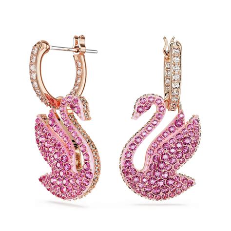 Swarovski Iconic Swan Drop Ohrh Nger Schwan Rosa Ros Gold