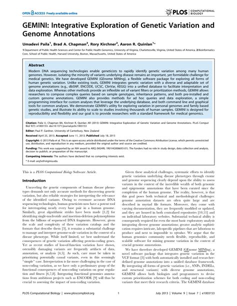 Pdf Gemini Integrative Exploration Of Genetic Variation And Genome