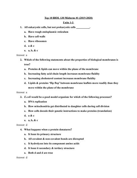 Top 10 Biol 130 Midterm 1 2019 2020 Top 10 Biol 130 Midterm 1