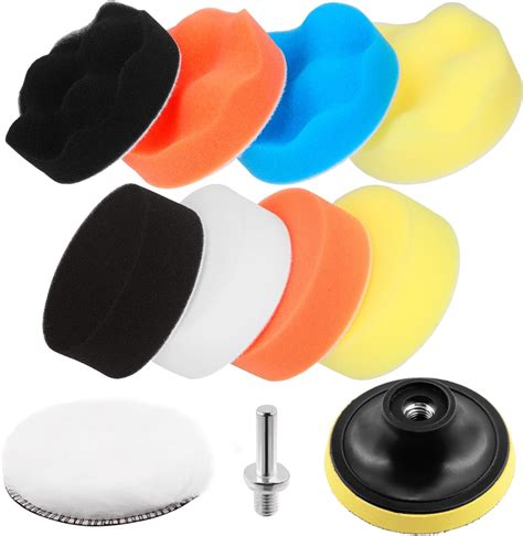 Swpeet 11Pcs 3 Inch Car Foam Drill Polishing Pad Kit 5 Colors 3 Inch