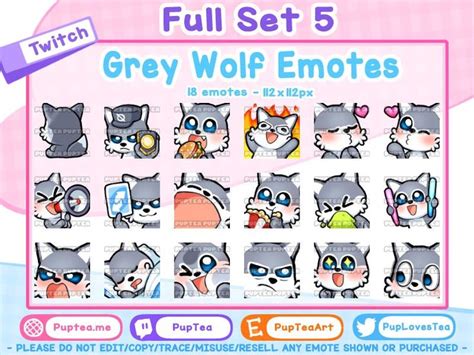 18x Cute Grey Wolf Emotes Pack For Twitch Youtube And Discord Full Set