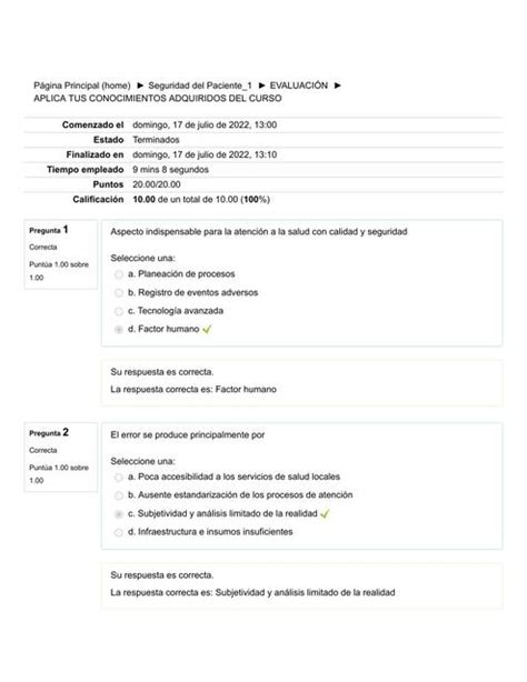 Examen Acciones Esenciales Para La Seguridad Del Paciente Brenda Udocz