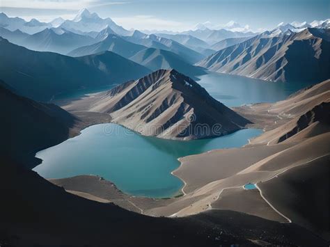 Large Body Of Water Surrounded By Mountains Stock Illustration