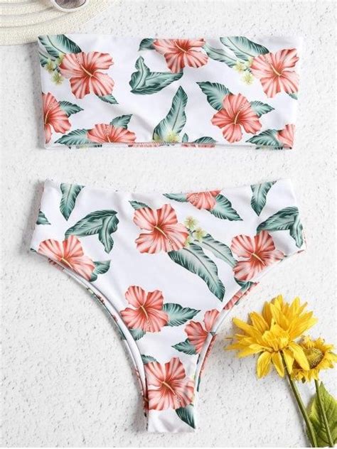 Strapless Flower High Waisted Bikini Set Bikini Set High Waist Print