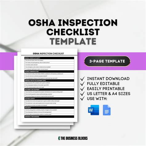 Osha Inspection Checklist Template Osha Compliance Workplace Safety