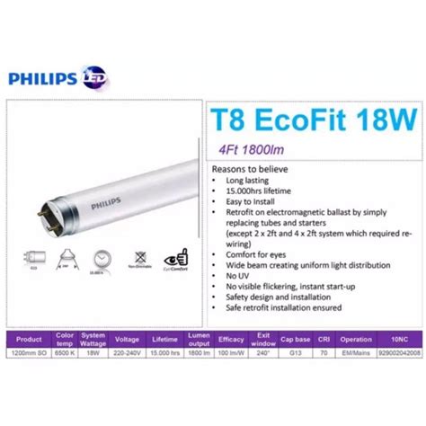 10 Pcs Philips Ecofit T8 18W LED Tube Shopee Malaysia