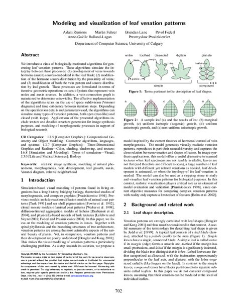 (PDF) Modeling and Visualization of Leaf Venation Patterns