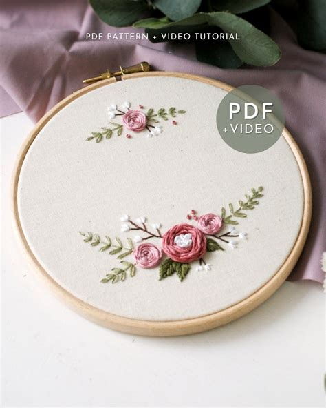 Emboidery Pattern Pdf Video Tutorial For Beginners Blooming Printable