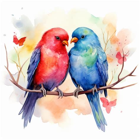 Premium Photo Love Birds Valentines Day Watercolor Art