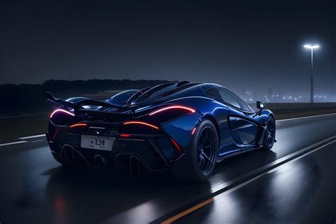 Premium AI Image | A McLaren P1 in a dark blue color speeding on a ...