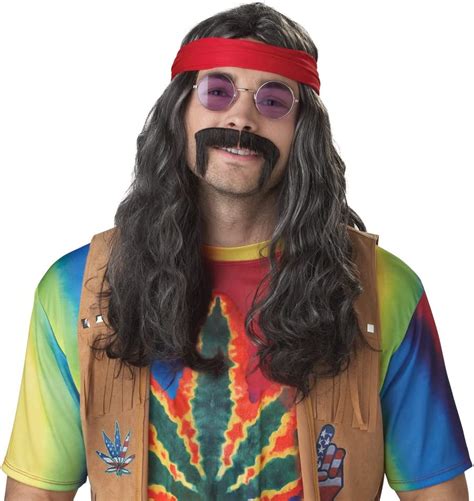 Amazon California Costumes Hippie Man Wig And Moustache Black