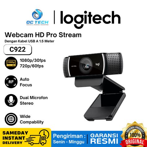 Jual Logitech C922 Webcam Pro Streaming Full Hd 1080p 60fps Compatible Tripod Logitech Garansi