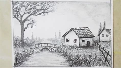 How to Draw a Landscape - Easy Pencil drawing art , Simple Scenery ...