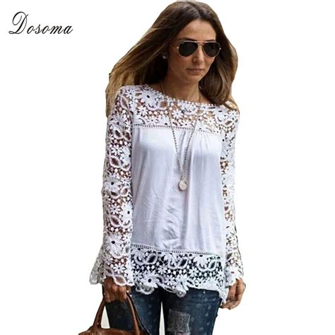 2016 Novas Mulheres Rendas de Crochê Branco Camisa Feminina Floral Lace