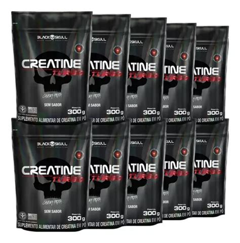 Atacado 10x Creatine Turbo Black Skull Refil 300g Sem Sabor Frete grátis