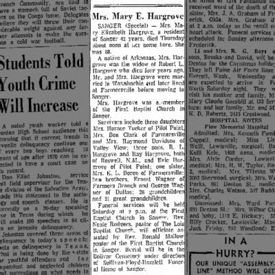 Obituary For Mary Elizabeth Hargrove Newspapers