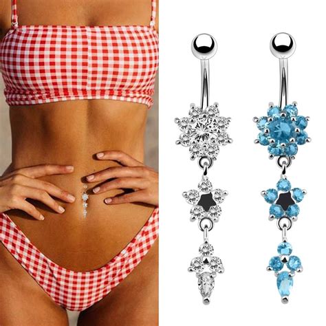 Sexy Dangled Navel Piercing Ombligo 27 Colors Flower Belly Button Rings Women Earring Piercing