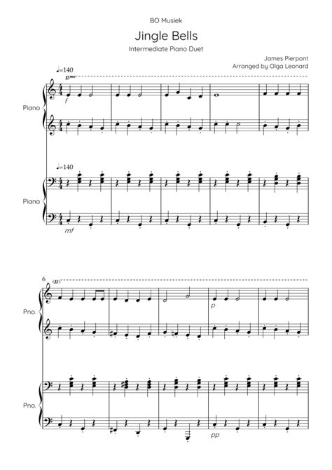 Jingle Bells Piano Duet Arr Olga Leonard By James Pierpont Sheet